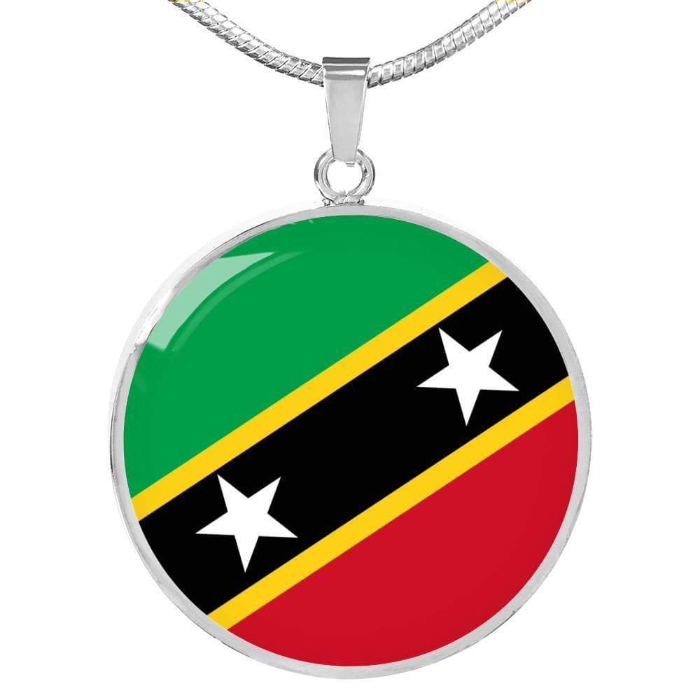 Kitts And Nevis Flag Circle Necklace Stainless Steel or 18k Gold 18-22" - Express Your Love Gifts