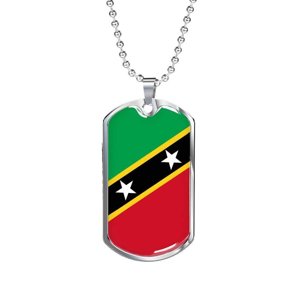 Kitts And Nevis Flag Necklace Stainless Steel or 18k Gold Dog Tag 24" - Express Your Love Gifts