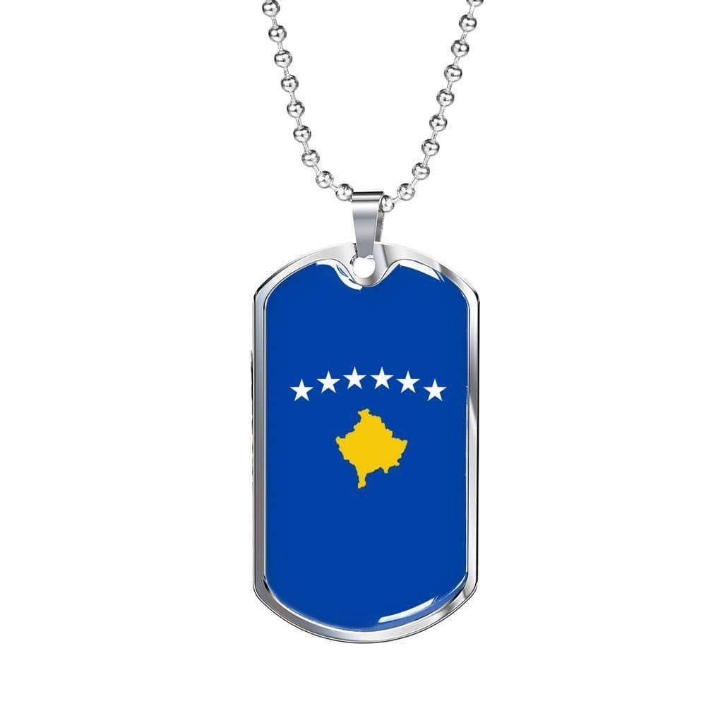 Kosovo Flag Necklace Kosovo Flag Stainless Steel or 18k Gold Dog Tag 24" - Express Your Love Gifts