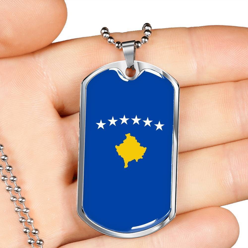 Kosovo Flag Necklace Kosovo Flag Stainless Steel or 18k Gold Dog Tag 24" - Express Your Love Gifts