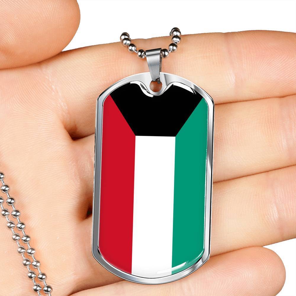 Kuwait Flag Necklace Kuwait Flag Stainless Steel or 18k Gold Dog Tag 24" - Express Your Love Gifts