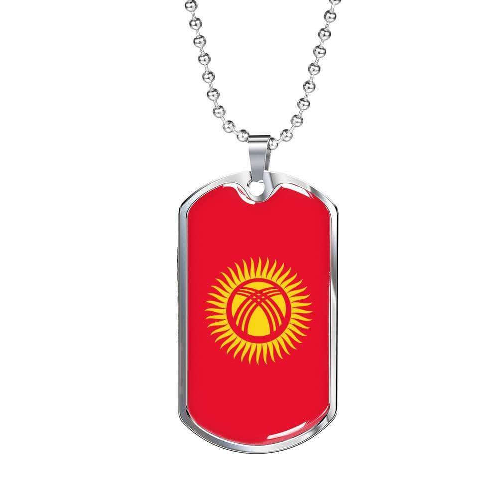 Kyrgyzstan Flag Necklace Kyrgyzstan Flag Stainless Steel or 18k Gold Dog Tag 24" - Express Your Love Gifts