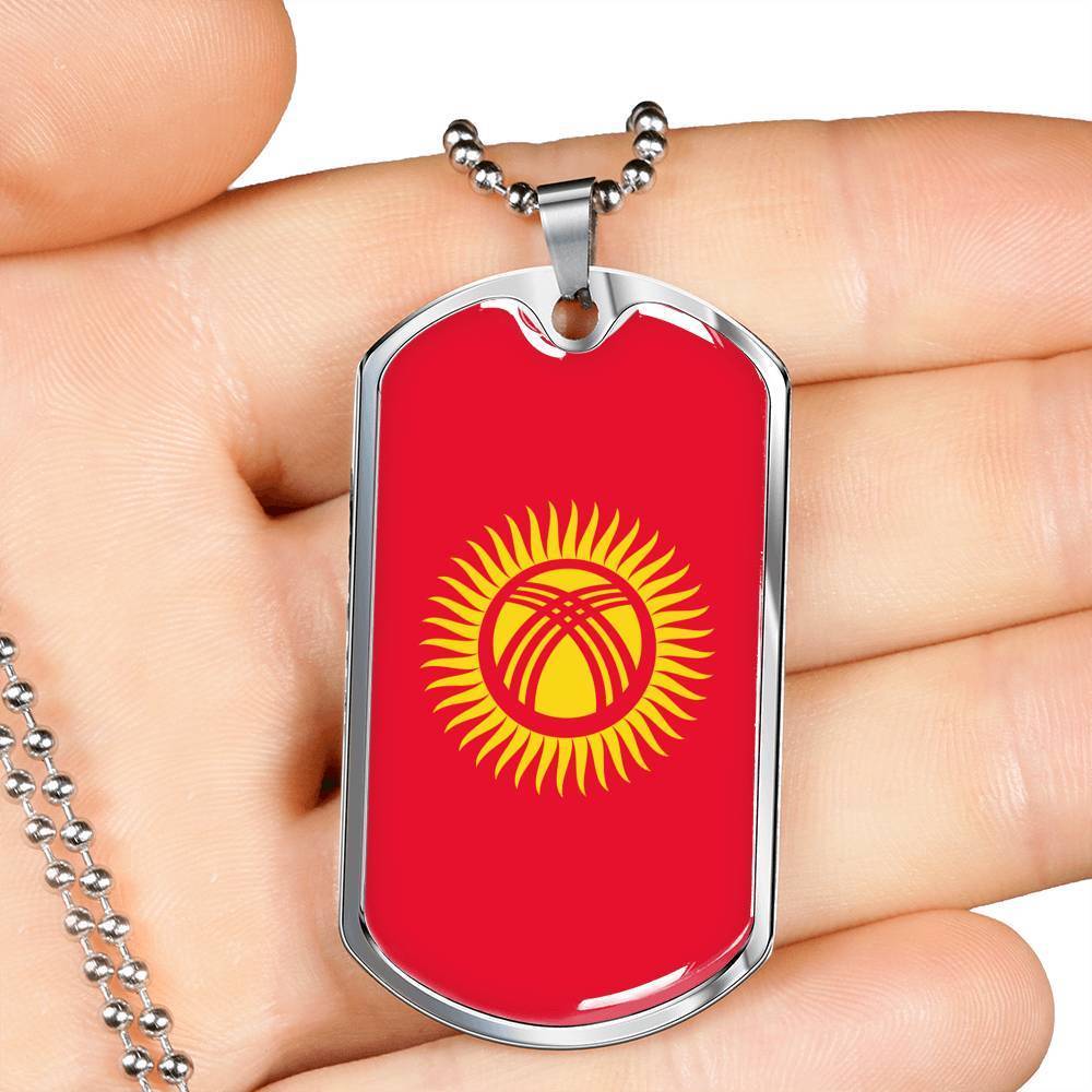 Kyrgyzstan Flag Necklace Kyrgyzstan Flag Stainless Steel or 18k Gold Dog Tag 24" - Express Your Love Gifts