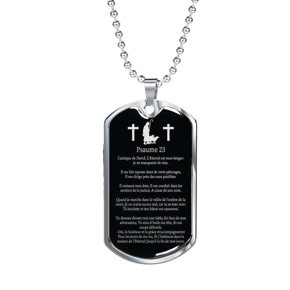 L'Eternel Est Mon Berger Psaume 23 Dog Tag Stainless Steel or 18k Gold W 24" - Express Your Love Gifts
