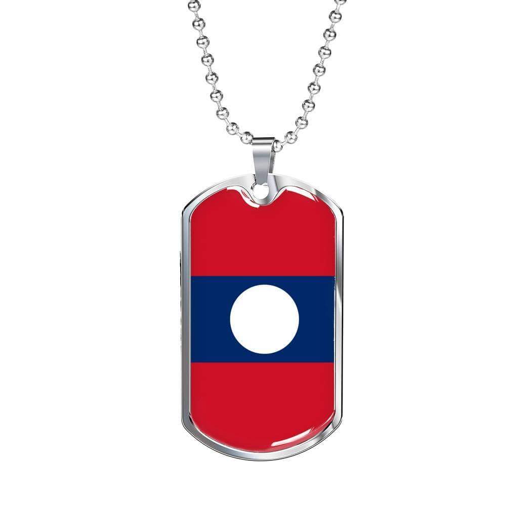 Laos Flag Necklace Laos Flag Stainless Steel or 18k Gold Dog Tag 24" - Express Your Love Gifts