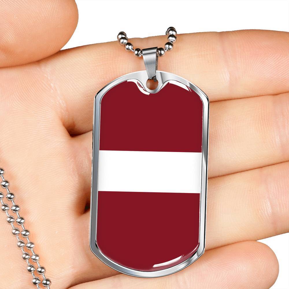 Latvia Flag Necklace Latvia Flag Stainless Steel or 18k Gold Dog Tag 24" - Express Your Love Gifts