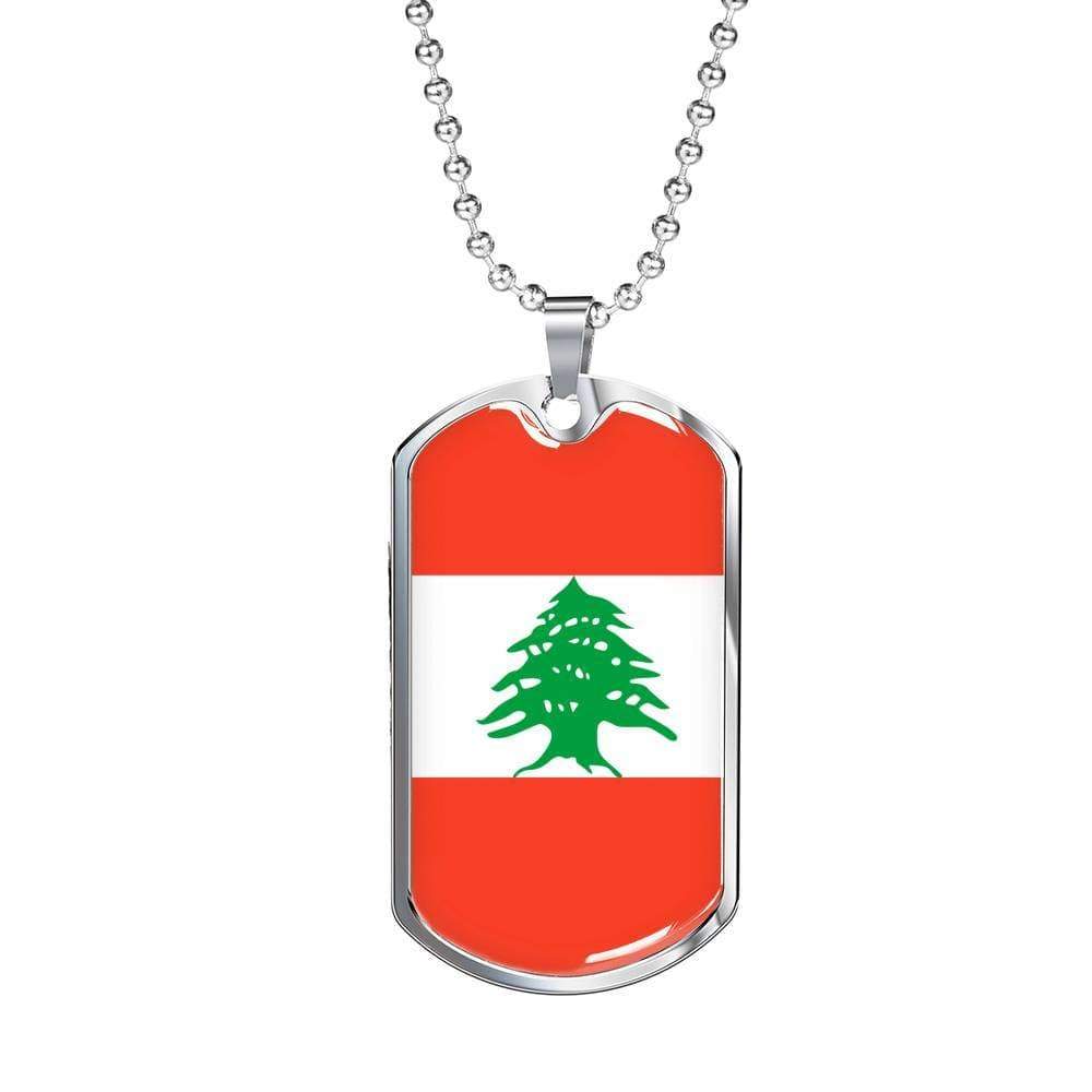 Lebanon Flag Necklace Lebanon Flag Stainless Steel or 18k Gold Dog Tag 24" - Express Your Love Gifts