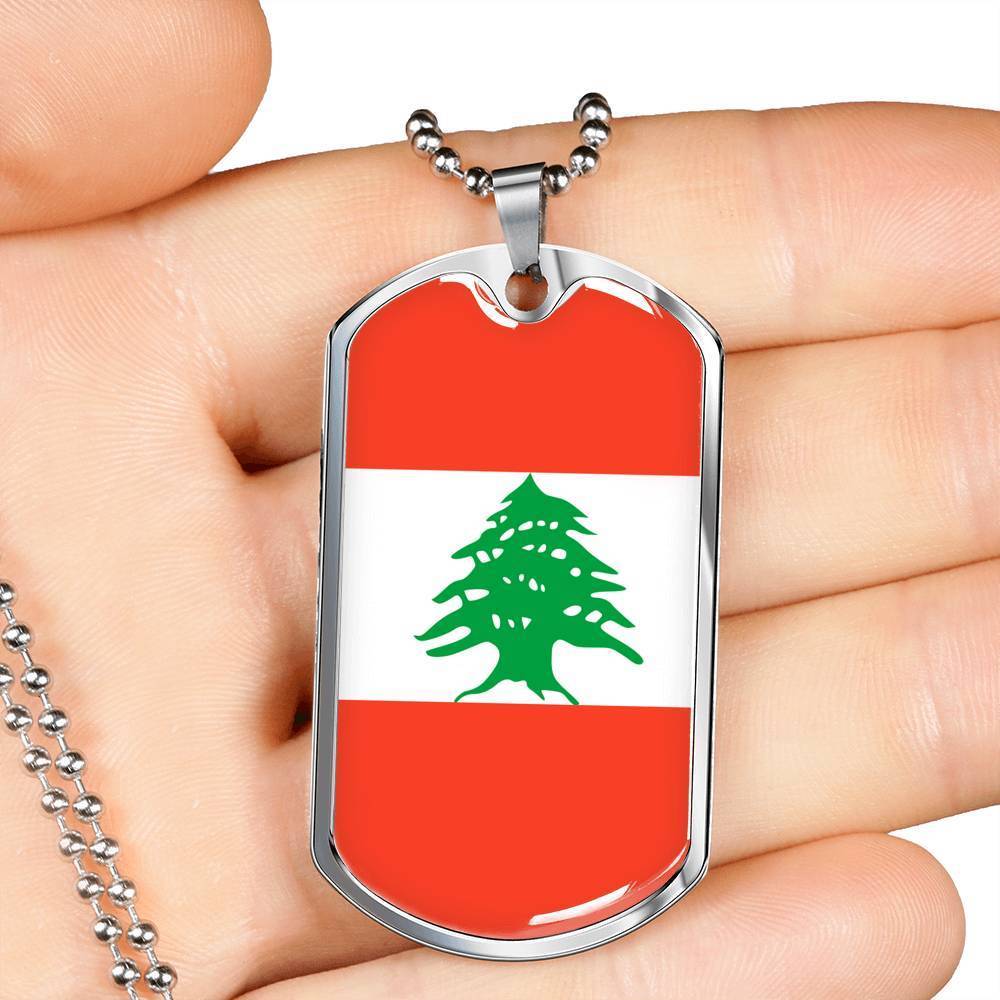 Lebanon Flag Necklace Lebanon Flag Stainless Steel or 18k Gold Dog Tag 24" - Express Your Love Gifts