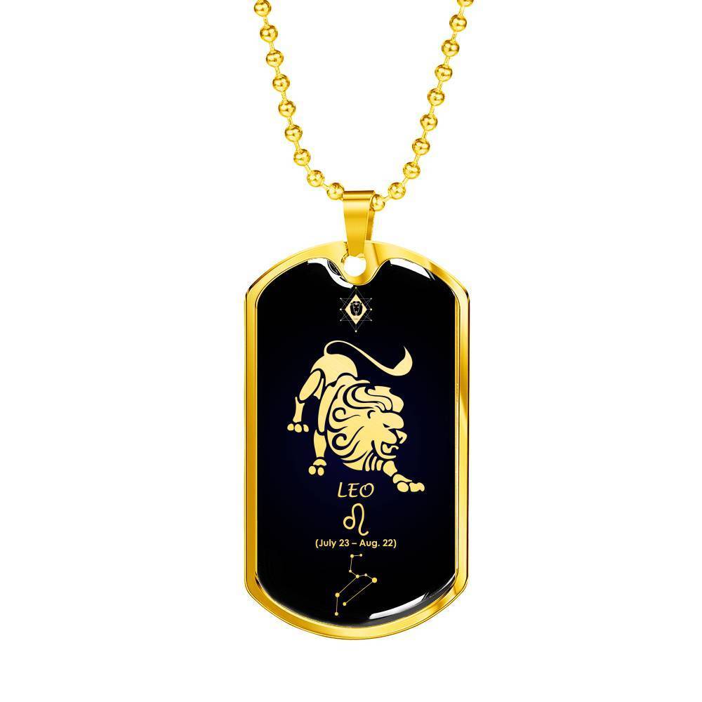 Leo Constellation Horoscope Zodiac Necklace 18k Gold Stainless Steel Dog Tag 24"-Express Your Love Gifts