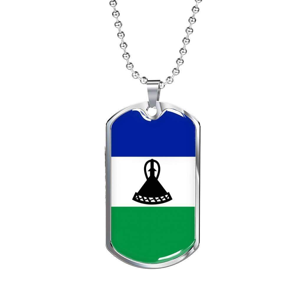 Lesotho Flag Necklace Lesotho Flag Stainless Steel or 18k Gold Dog Tag 24" - Express Your Love Gifts