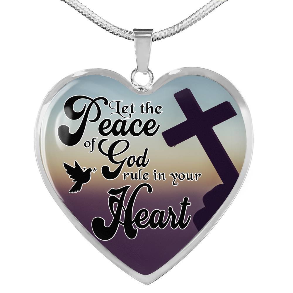 Let The Peace Of God Rule In Your Heart Colossians 3:15 Stainless Steel or 18k Gold Heart Pendant 18-22"-Express Your Love Gifts