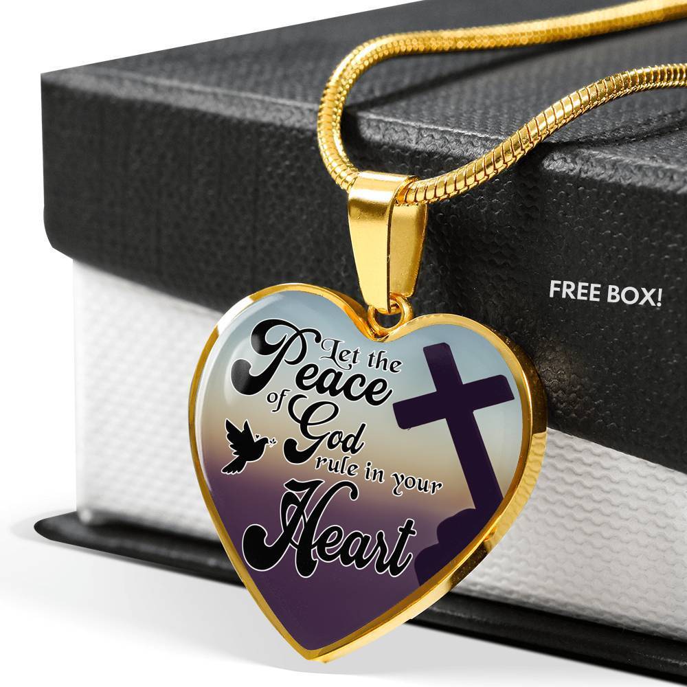 Let The Peace Of God Rule In Your Heart Colossians 3:15 Stainless Steel or 18k Gold Heart Pendant 18-22"-Express Your Love Gifts