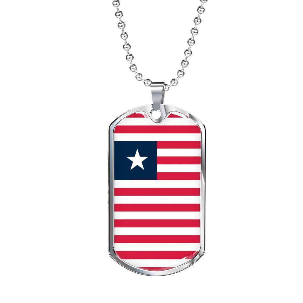 Liberia Flag Necklace Liberia Flag Stainless Steel or 18k Gold Dog Tag 24" - Express Your Love Gifts