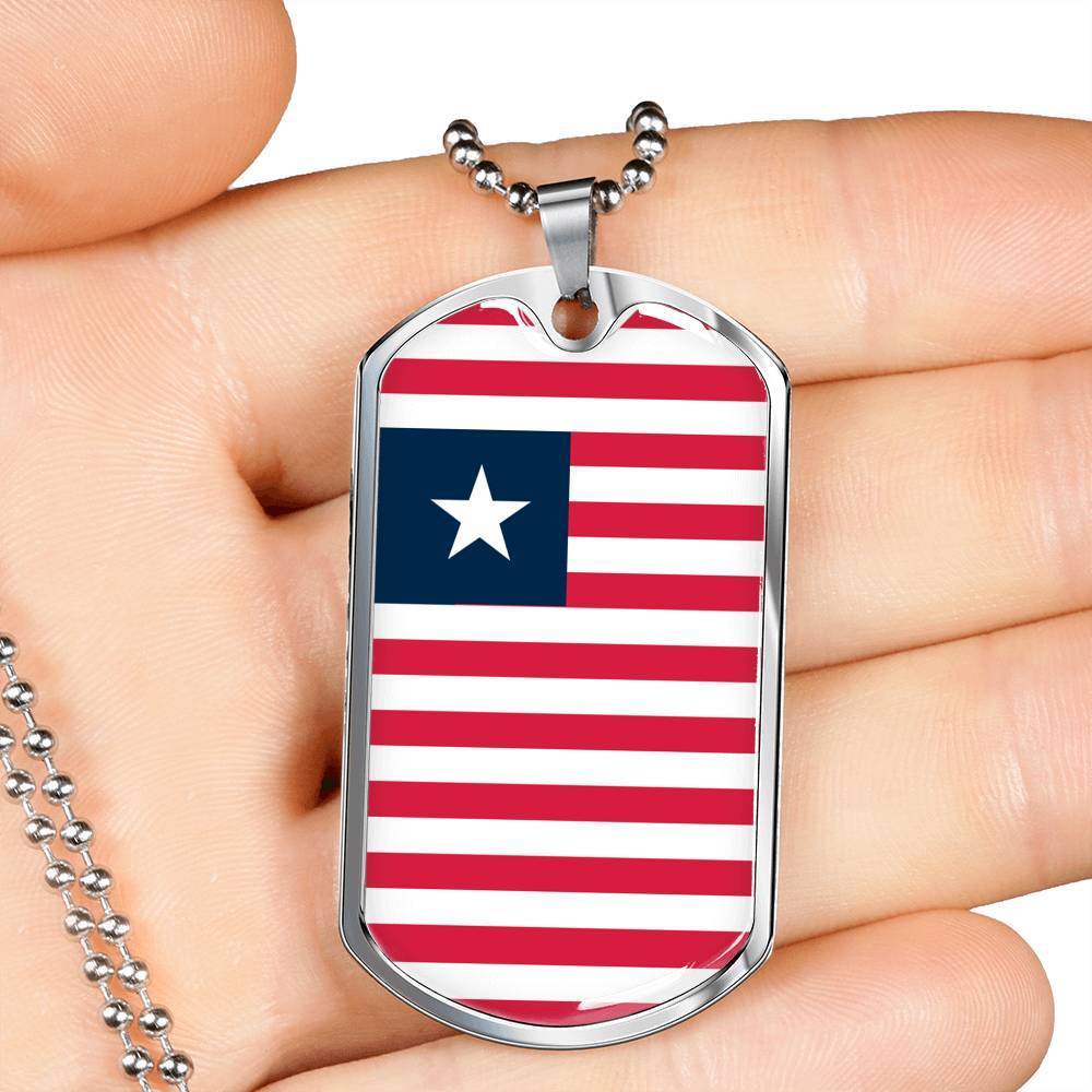 Liberia Flag Necklace Liberia Flag Stainless Steel or 18k Gold Dog Tag 24" - Express Your Love Gifts
