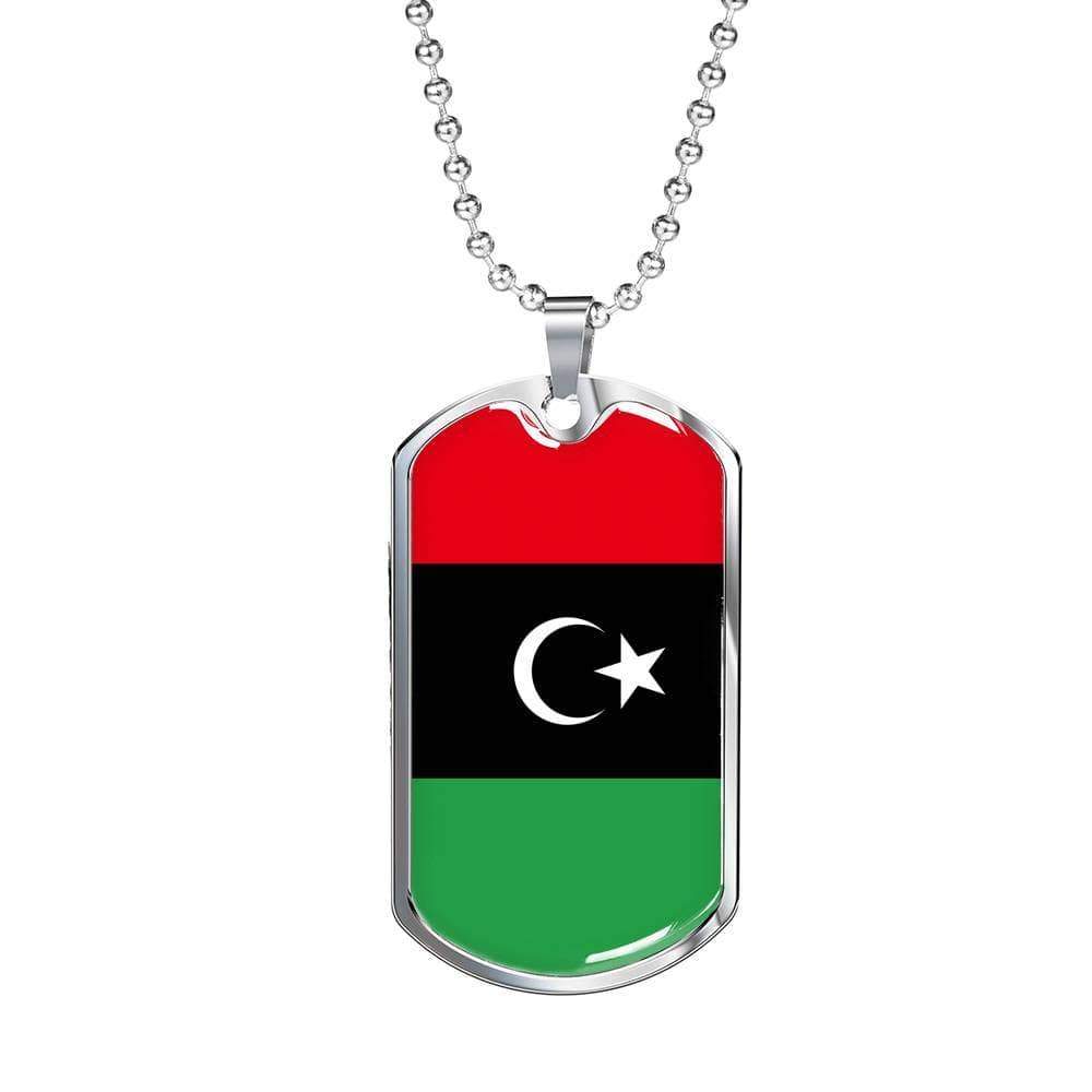Libya Flag Necklace Libya Flag Stainless Steel or 18k Gold Dog Tag 24" - Express Your Love Gifts