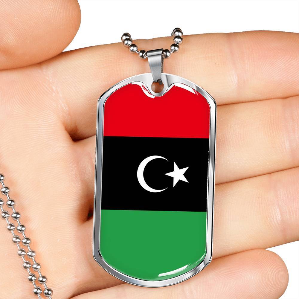 Libya Flag Necklace Libya Flag Stainless Steel or 18k Gold Dog Tag 24" - Express Your Love Gifts