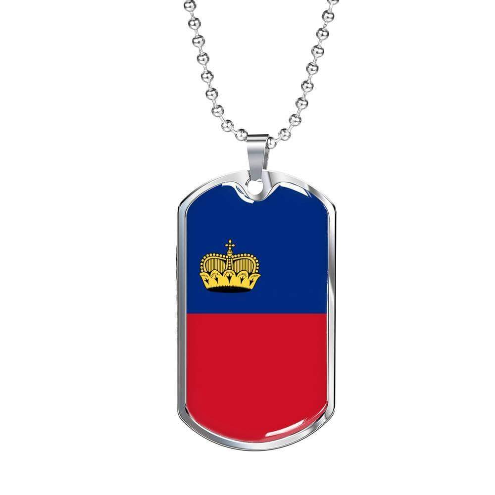 Liechtenstein Flag Necklace Liechtenstein Flag Stainless Steel or 18k Gold Dog Tag 24" - Express Your Love Gifts