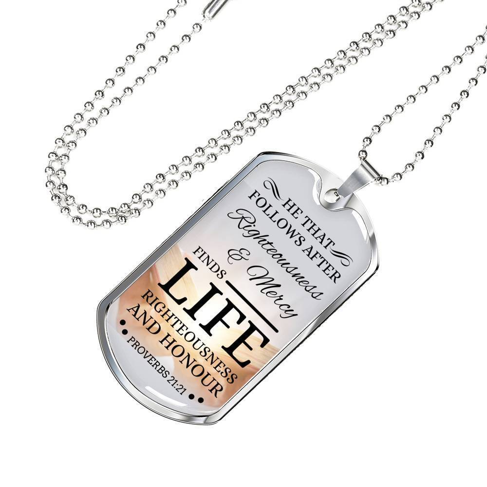 Life Living In Righteousness Christian Faith Necklace Stainless Steel or 18k Gold Dog Tag 24" Chain-Express Your Love Gifts