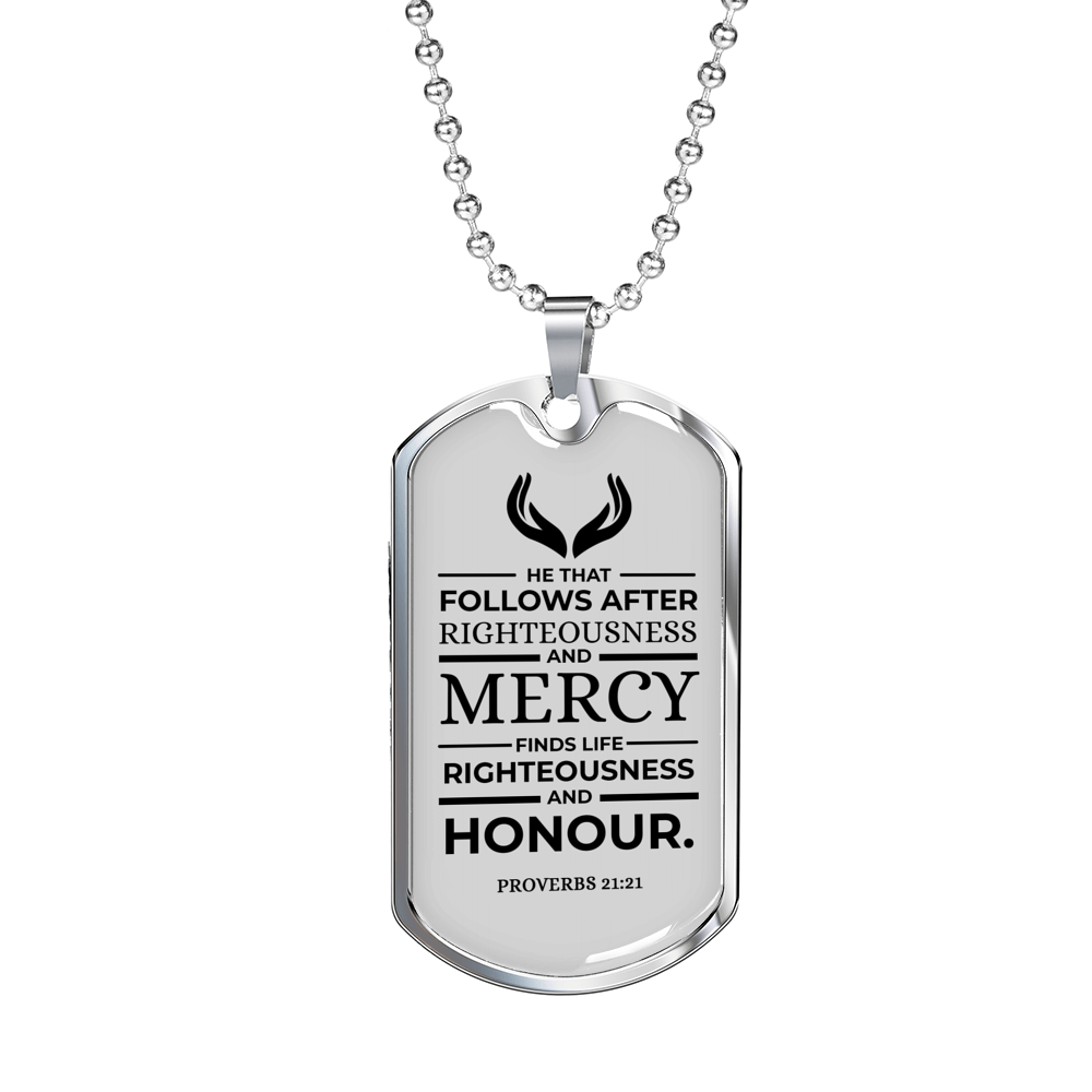 Life Living In Righteousness Christian Verse Gift Proverbs Necklace Stainless Steel or 18k Gold Dog Tag 24" Chain-Express Your Love Gifts