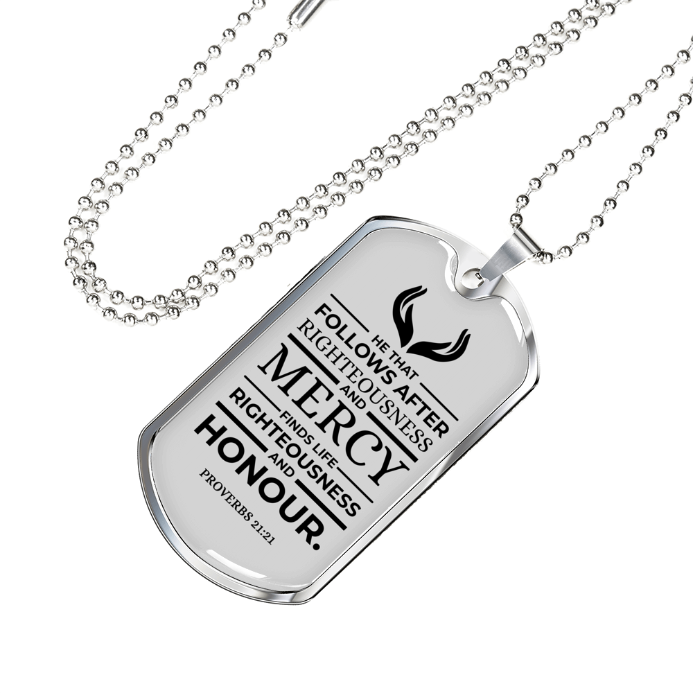 Life Living In Righteousness Christian Verse Gift Proverbs Necklace Stainless Steel or 18k Gold Dog Tag 24" Chain-Express Your Love Gifts