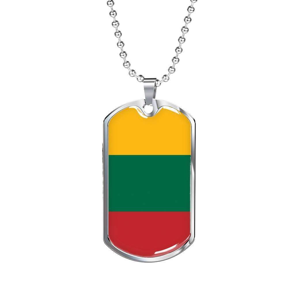 Lithuania Flag Necklace Lithuania Flag Stainless Steel or 18k Gold Dog Tag 24" - Express Your Love Gifts