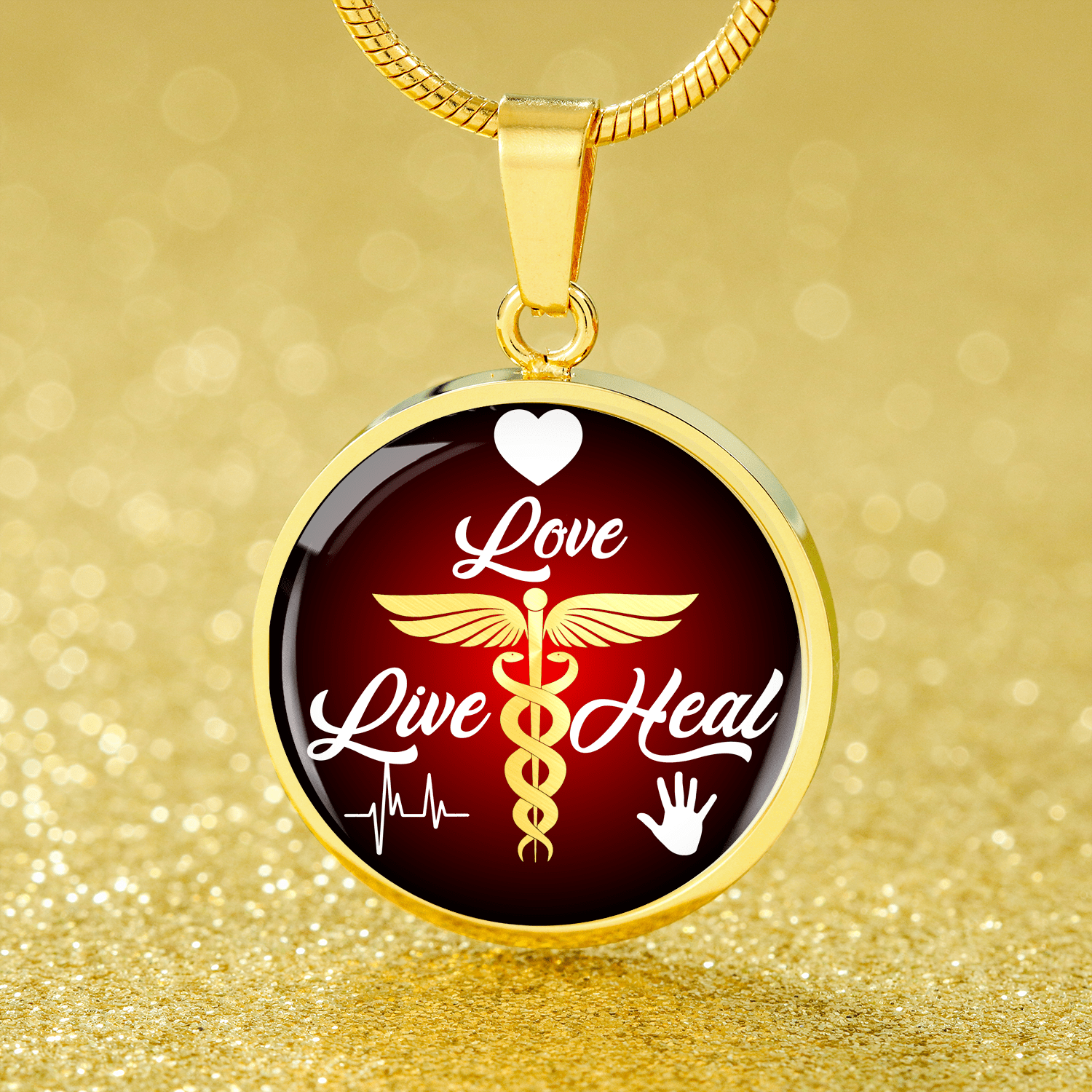 Live Love Heal Necklace Nurse Gift Circle Pendant Stainless Steel or 18k Gold 18-22" - Express Your Love Gifts