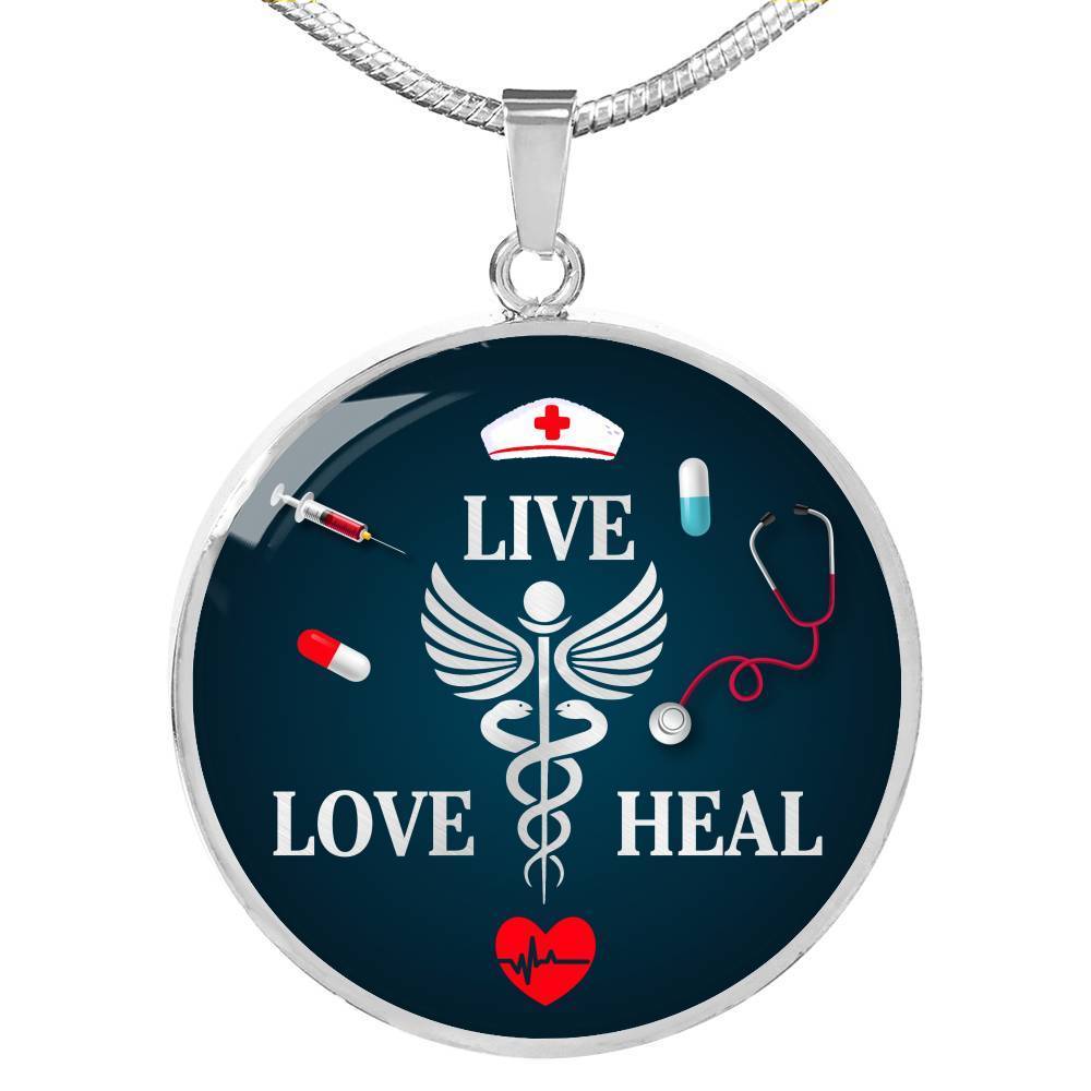 Live Love Heal Nurse Circle Necklace Stainless Steel or 18k Gold 18-22" - Express Your Love Gifts