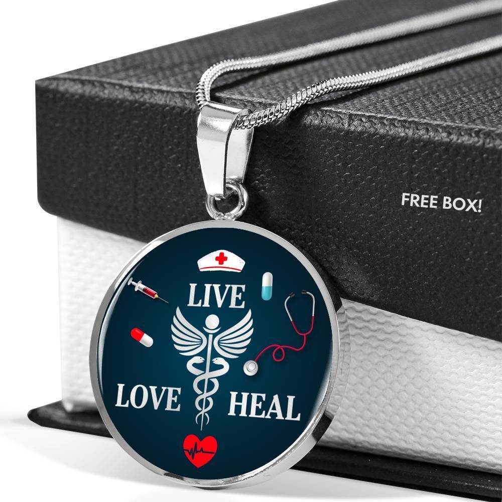 Live Love Heal Nurse Circle Necklace Stainless Steel or 18k Gold 18-22" - Express Your Love Gifts