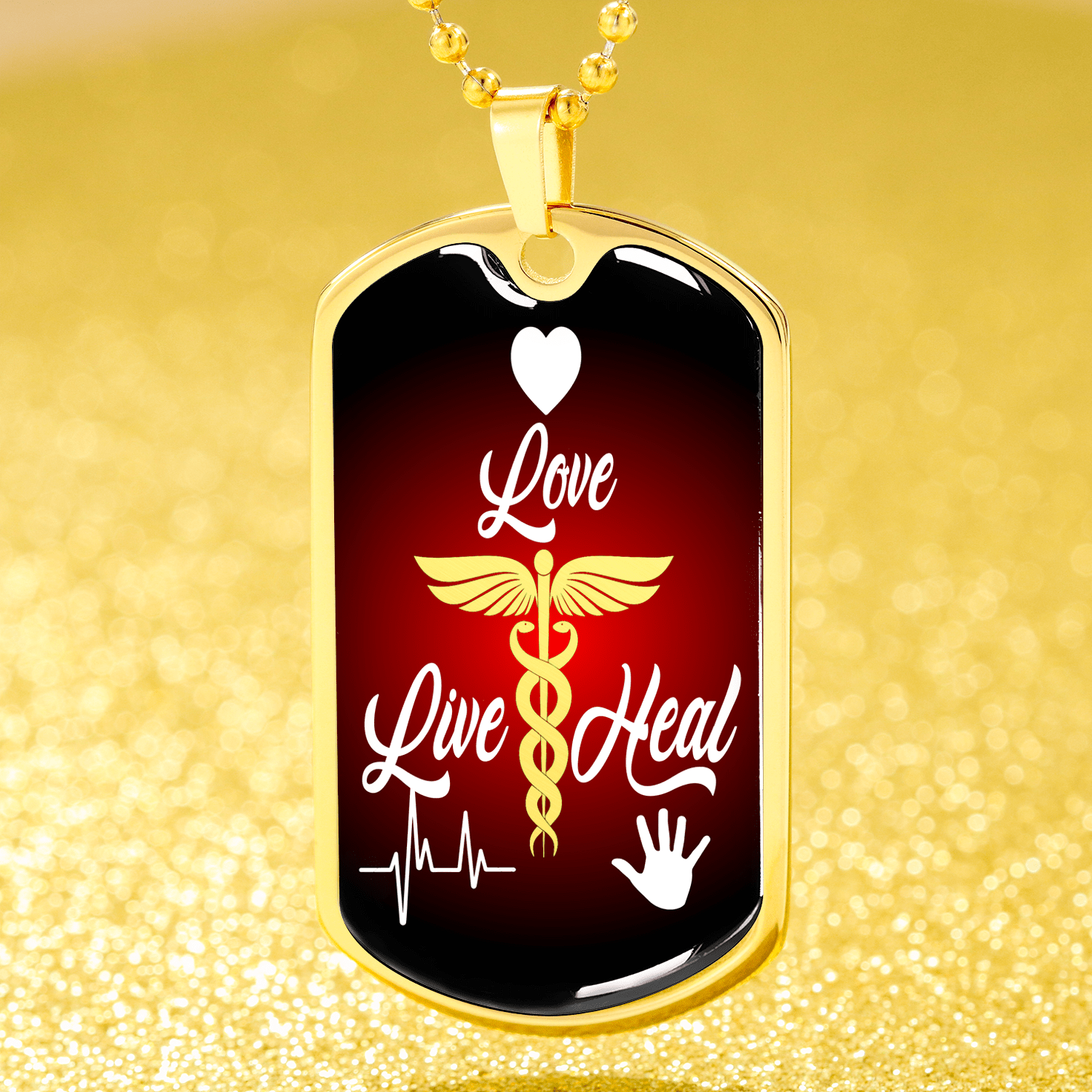 Live Love Heal Nurse Necklace Stainless Steel or 18k Gold Dog Tag 24" - Express Your Love Gifts