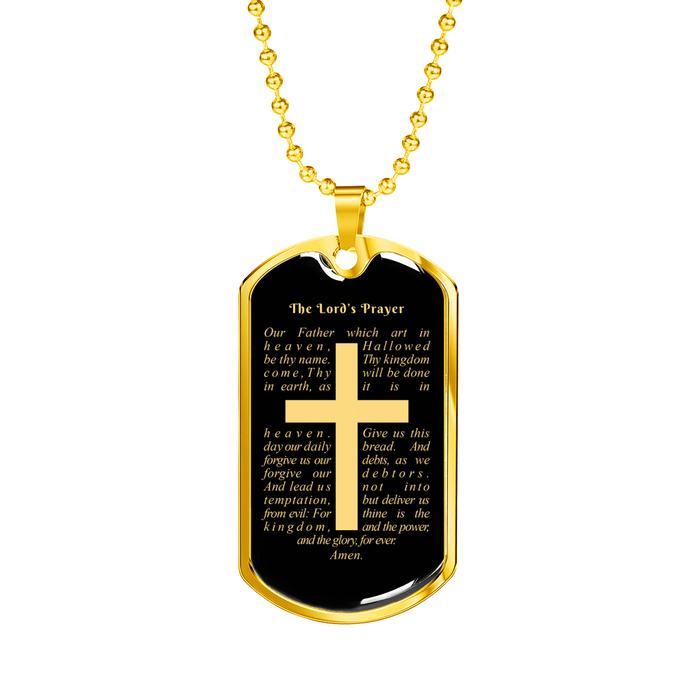 Lord's Prayer Necklace Stainless Steel or 18k Gold Dog Tag 24" Chain-Express Your Love Gifts