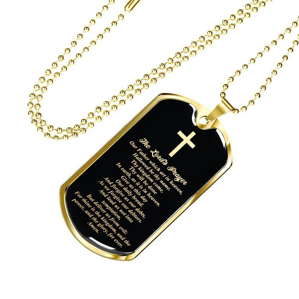 Lord's Prayer Our Father Necklace Stainless Steel or 18k Gold Dog Tag W 24"-Express Your Love Gifts