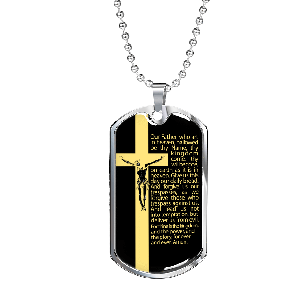 Lord'S Prayer Our Father Necklace Steel or 18k Gold Dog Tag W 24"-Express Your Love Gifts