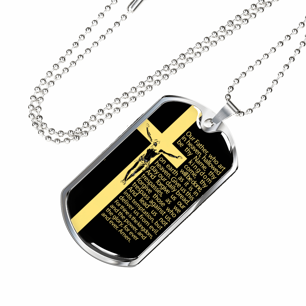 Lord'S Prayer Our Father Necklace Steel or 18k Gold Dog Tag W 24"-Express Your Love Gifts