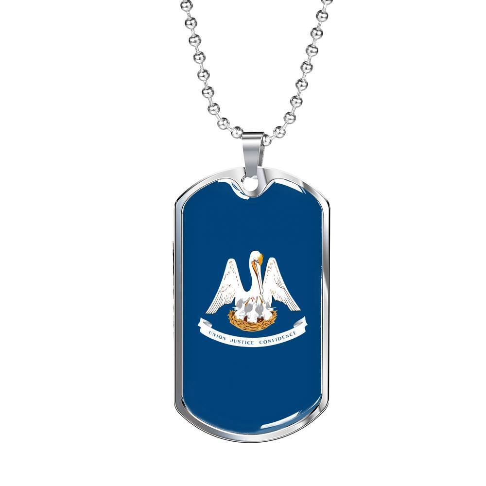 Louisiana Flag Necklace Stainless Steel or 18k Gold Dog Tag 24" Chain - Express Your Love Gifts