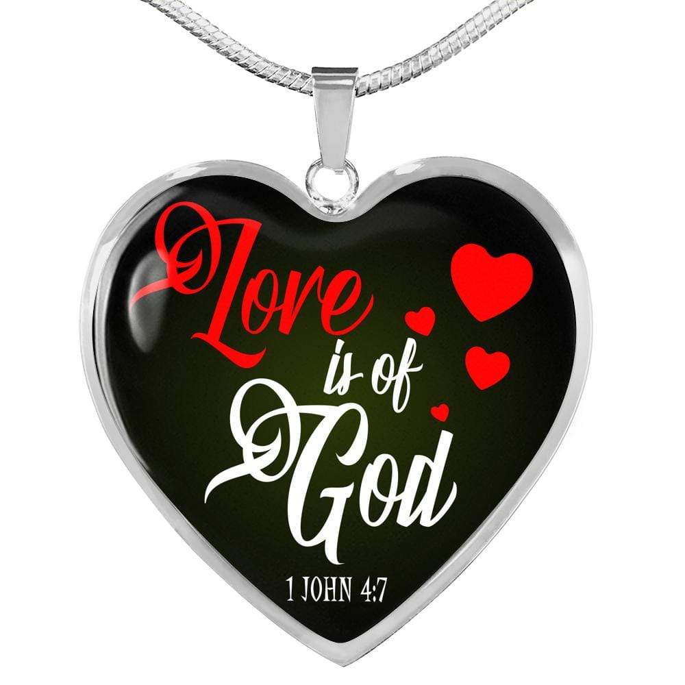 Love Is Of God Necklace Stainless Steel or 18k Gold Heart Pendant 18-22" - Express Your Love Gifts