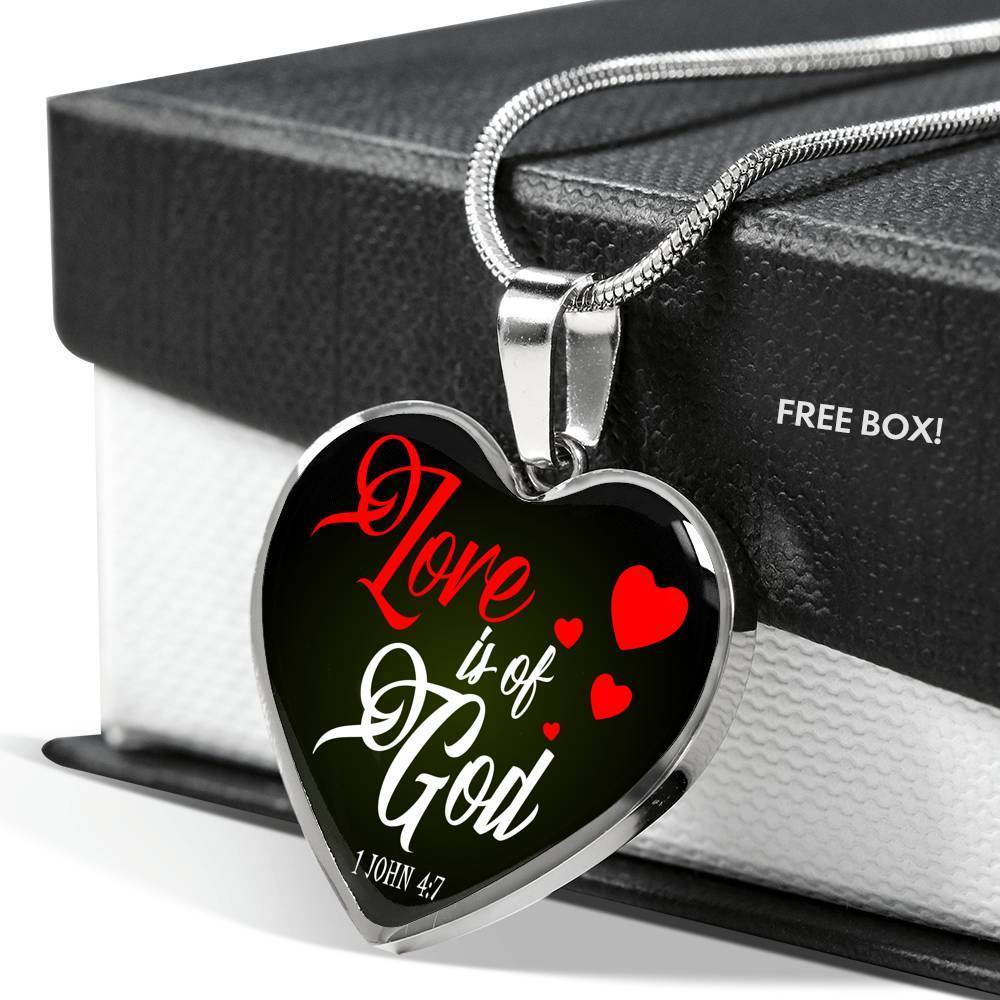 Love Is Of God Necklace Stainless Steel or 18k Gold Heart Pendant 18-22" - Express Your Love Gifts