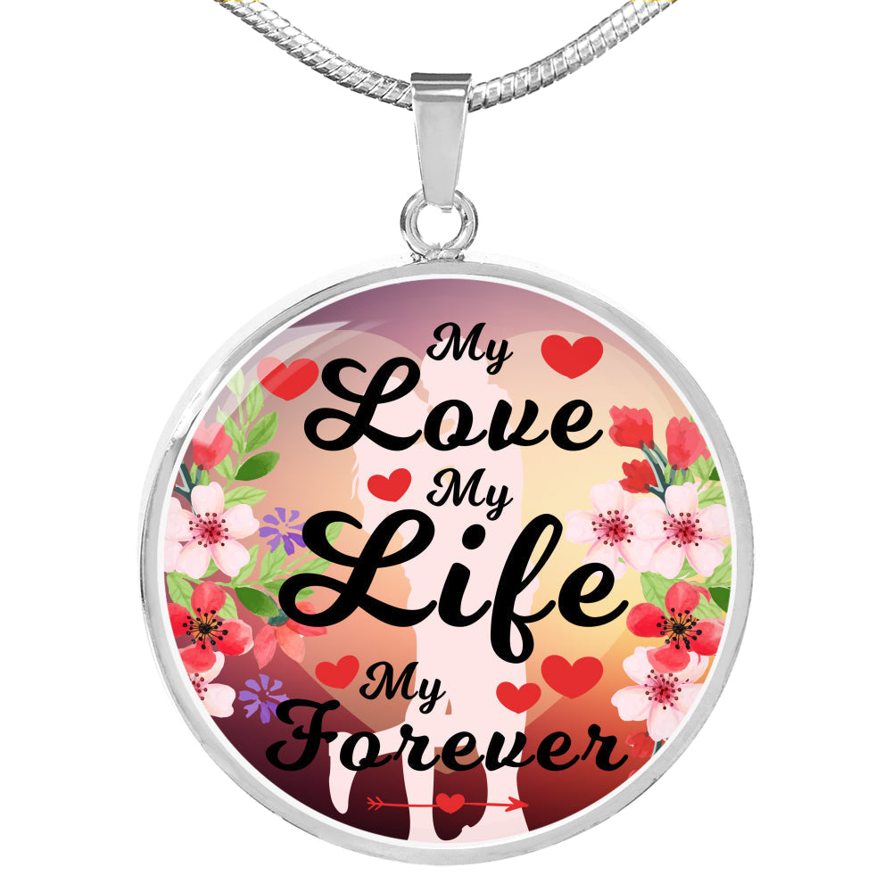 Love Message Circle Necklace Stainless Steel or 18k Gold 18-22" Gift For Her - Express Your Love Gifts