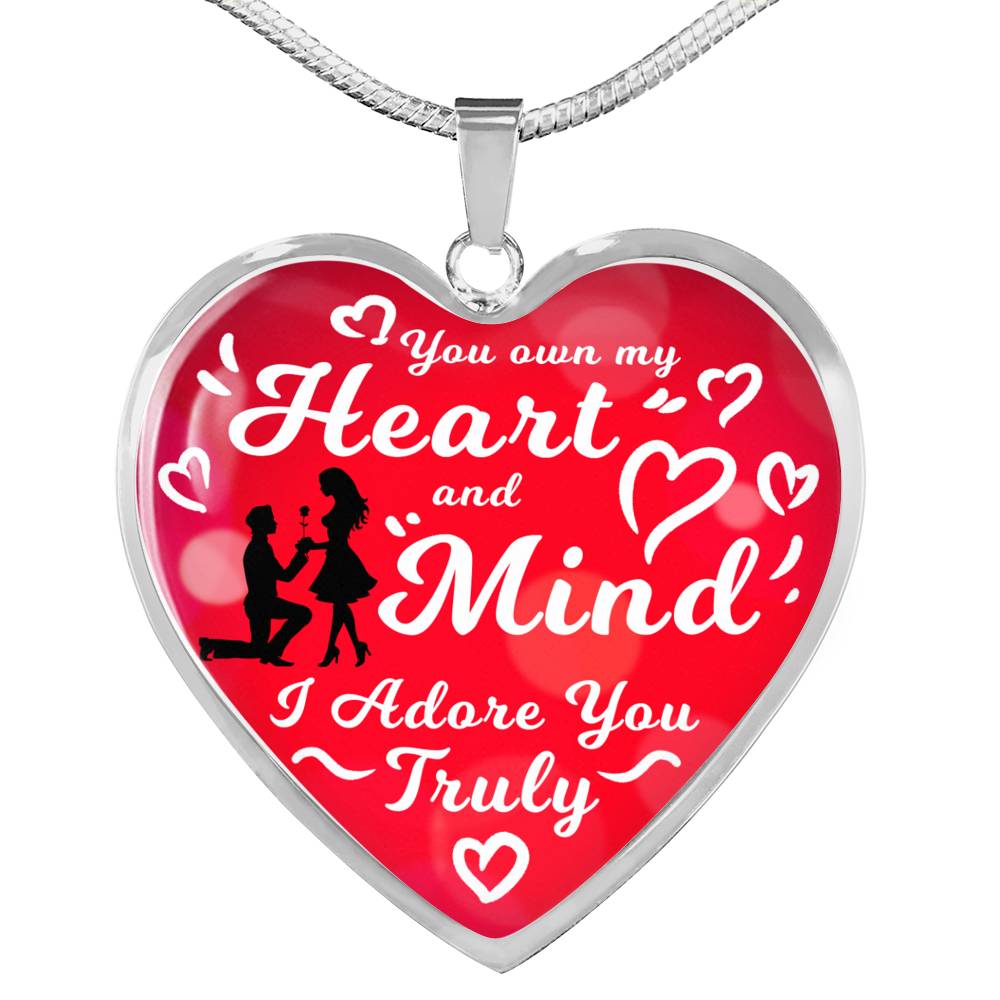 Love Message You Own My Heart And Mind Heart Necklace Stainless Steel or 18k Gold Pendant 18-22" - Express Your Love Gifts