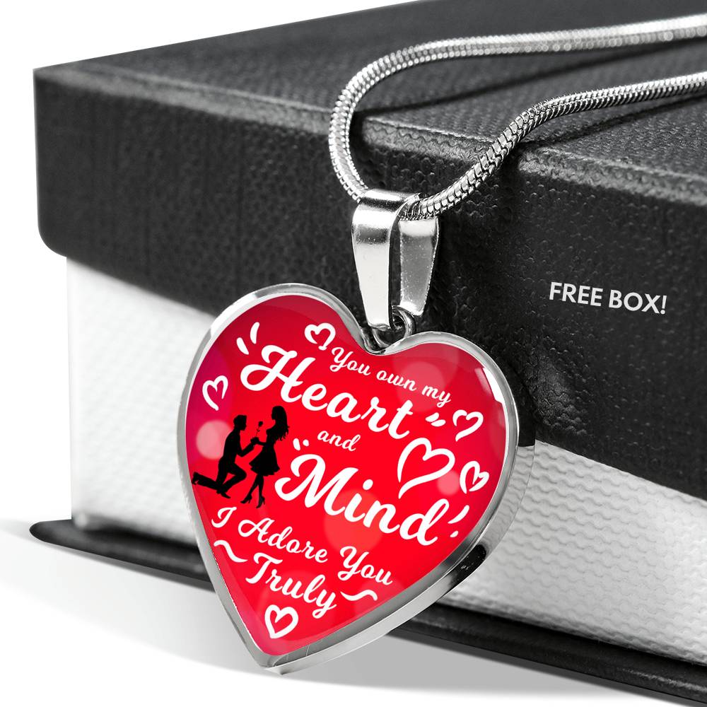 Love Message You Own My Heart And Mind Heart Necklace Stainless Steel or 18k Gold Pendant 18-22" - Express Your Love Gifts