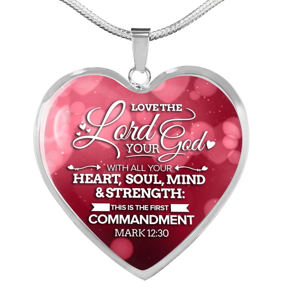 Love The Lord With Your Whole Being Bible Verse Inspirational Gift Heart Pendant Necklace - Express Your Love Gifts