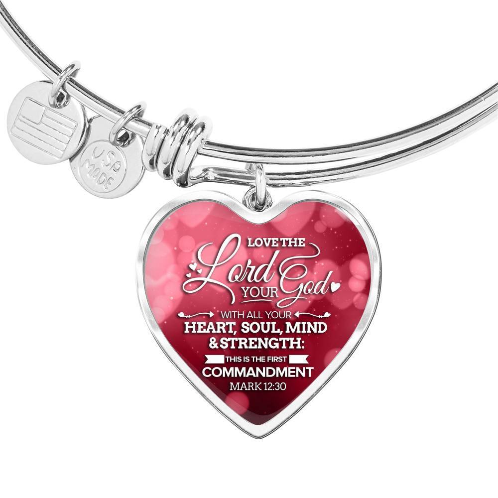 Love The Lord With Your Whole Being Christian Faith Heart Bracelet Bangle - Express Your Love Gifts