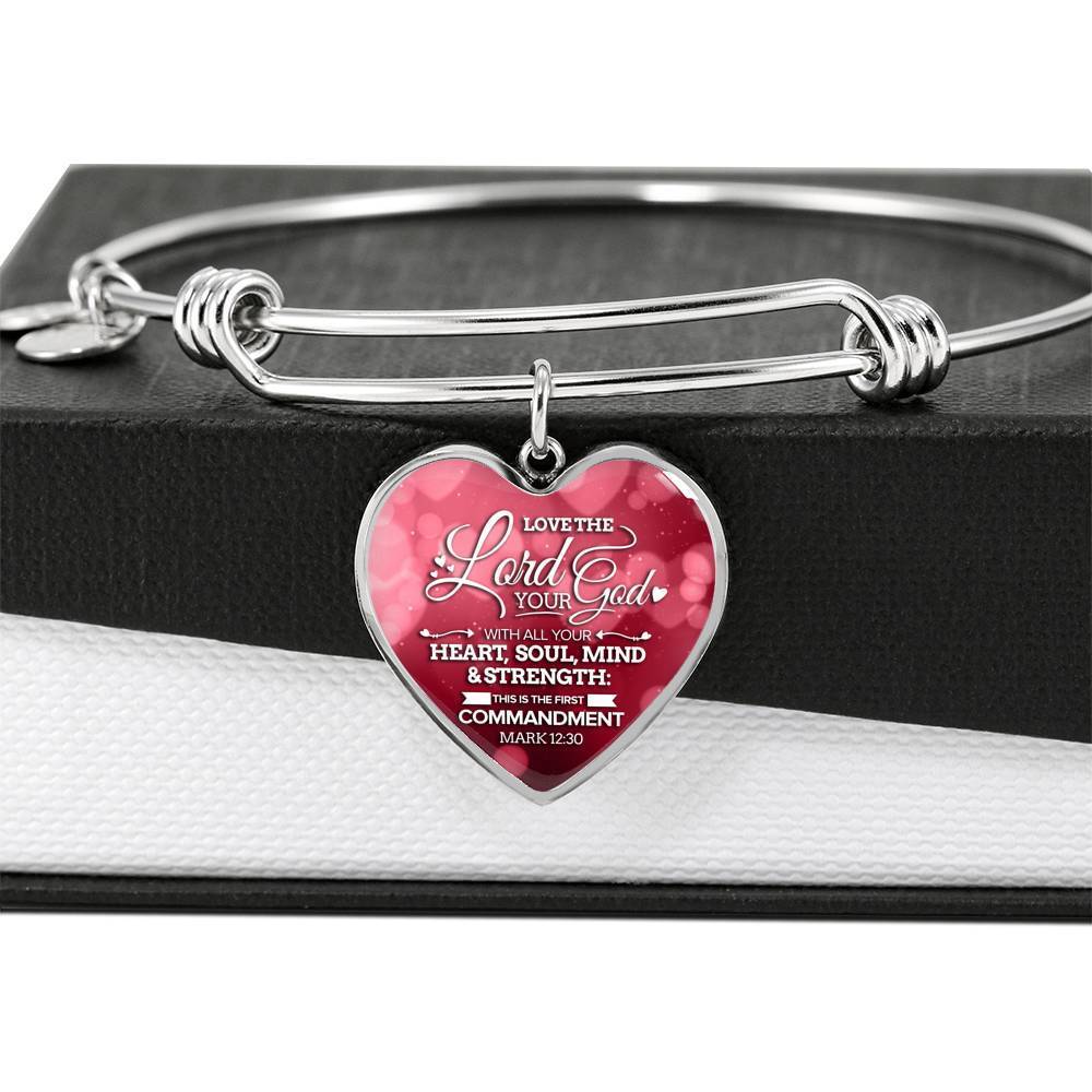 Love The Lord With Your Whole Being Christian Faith Heart Bracelet Bangle - Express Your Love Gifts