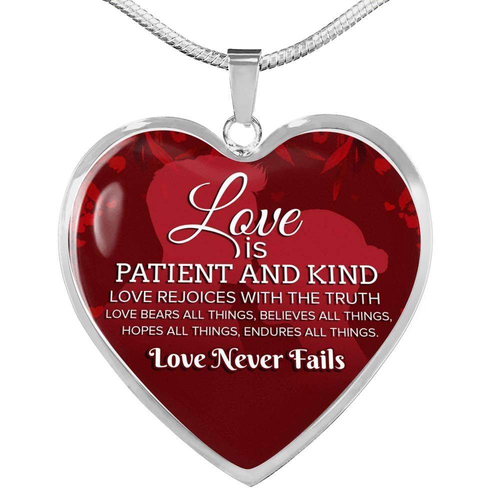 Love Verse Love Never Fails Necklace Heart Pendant Stainless Steel or 18k Gold 18-22"-Express Your Love Gifts