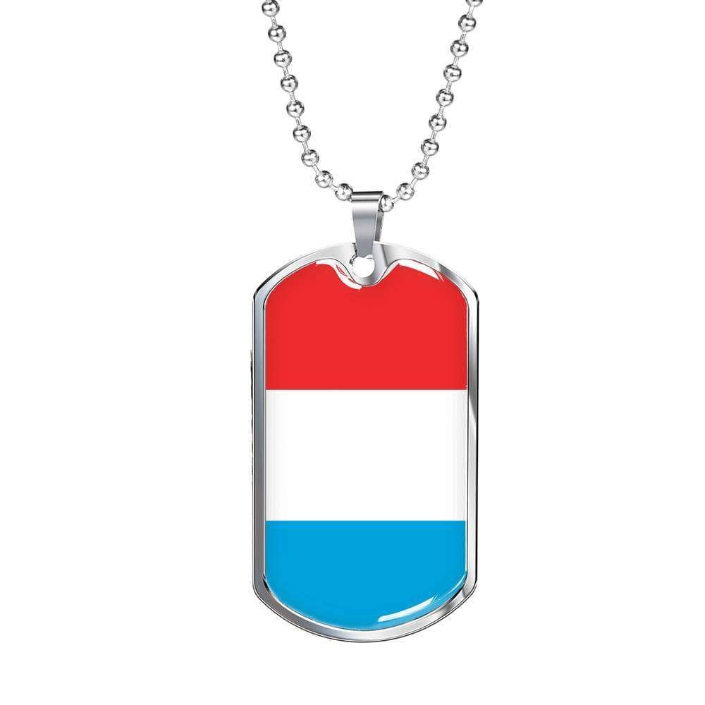Luxembourg Flag Necklace Luxembourg Flag Stainless Steel or 18k Gold Dog Tag 24" - Express Your Love Gifts