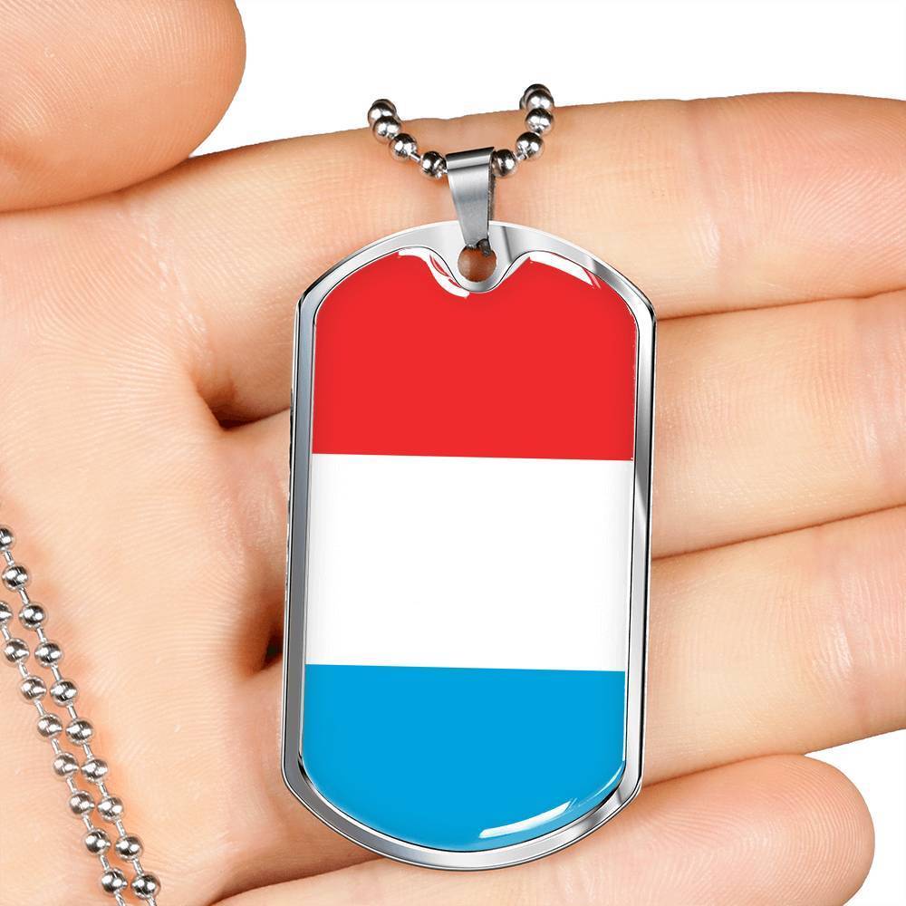 Luxembourg Flag Necklace Luxembourg Flag Stainless Steel or 18k Gold Dog Tag 24" - Express Your Love Gifts