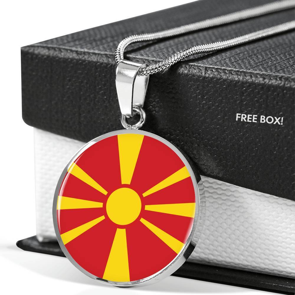 Macedonia Flag Necklace Macedonia Flag Stainless Steel or 18k Gold 18-22" - Express Your Love Gifts