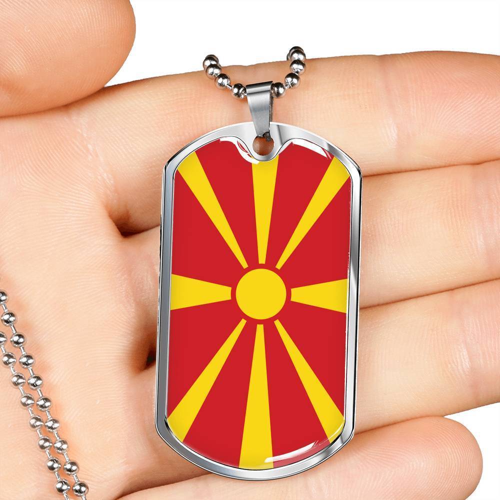 Macedonia Flag Necklace Macedonia Flag Stainless Steel or 18k Gold Dog Tag 24" - Express Your Love Gifts