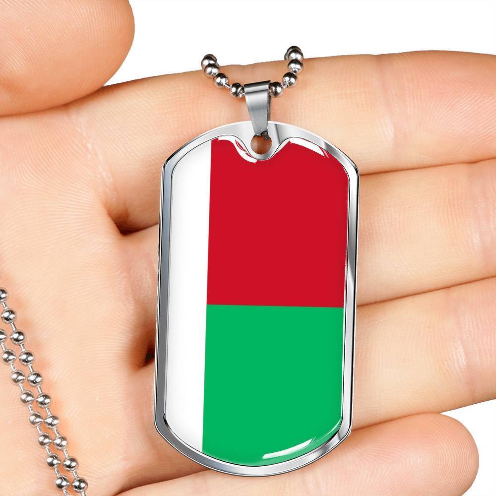 Madagascar Flag Necklace Madagascar Flag Stainless Steel or 18k Gold Dog Tag 24" - Express Your Love Gifts