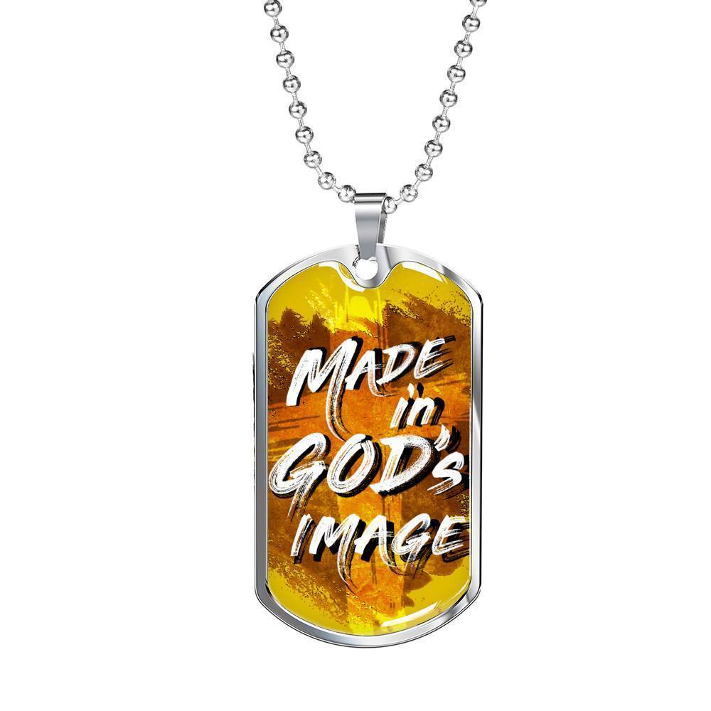 Made In God's Image Necklace Stainless Steel or 18k Gold Dog Tag 24" Chain-Express Your Love Gifts