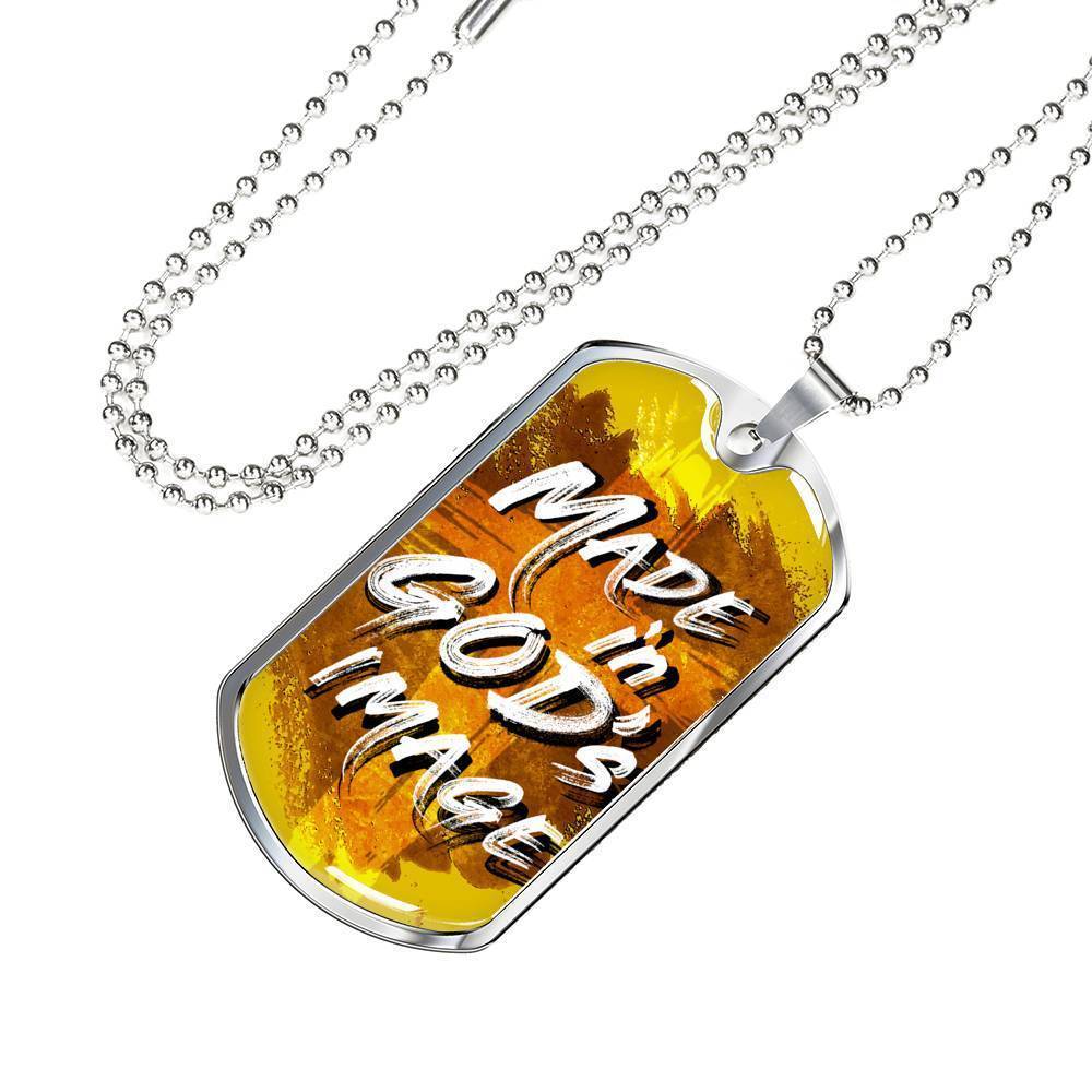 Made In God's Image Necklace Stainless Steel or 18k Gold Dog Tag 24" Chain-Express Your Love Gifts